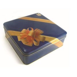 中国 キャンデー/チョコレートのための印刷のリボンの花模様の正方形の錫箱の缶/キャンディのクッキーのMatelの錫の包装箱 サプライヤー