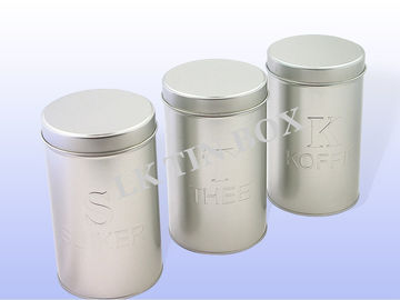 中国 明白な銀製の円形の金属箱の食糧貯蔵容器の光沢のあるニス サプライヤー